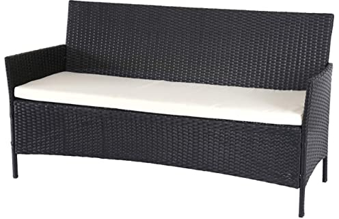 Mendler 3-Sitzer Poly-Rattan Gartenbank Halden, Sitzbank - anthrazit, Kissen Creme