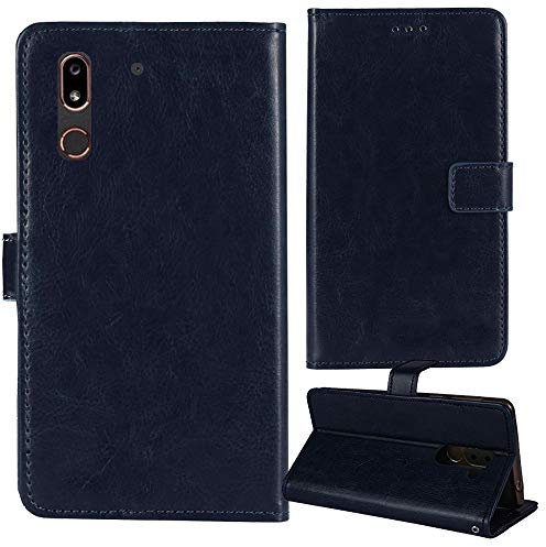 Lankashi Flip Premium Retro Business Cuir Housse Coque Étui pour Doro 8080/8062 5.7 Cas Magnétique Téléphone Couverture Protecteur Portefeuille Cover Case Support Book Stand (Bleu Fonce)
