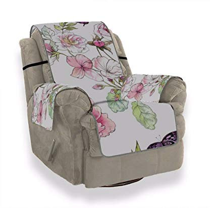 A.Monamour Sofabezug Sofaüberwurf Sesselschoner Aquarell Pfingstrose Blumen Schmetterling Weißen Blumen Samt Sesselbezug Sesselhusse Sessel Abdeckung Sesselschutz Stuhl Abdeckung Stuhlschutz