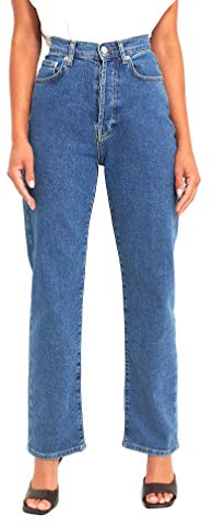 NA-KD Straight High Waist Jeans Jeans Mujer, Azul (Mid Blue), 36 EU