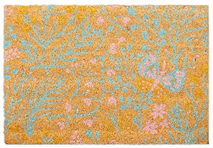 Relaxdays Fußmatte Kokos Frühling, Schmutzfangmatte mit Blumen & Blätter Motiv, 40x60 cm, Türmatte innen & außen, bunt
