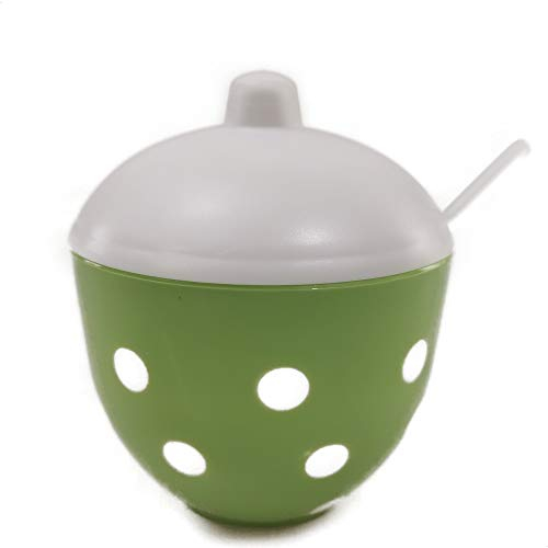 Berossi Zuckerdose mit Löffel Zuckertopf als Salzdose nutzbar im Retro Style | Zucker Dose mit Deckel aus Kunststoff | Marmeladendose im Set erweiterbar Salzfass sugar salt bowl | gepunktet grün