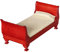 Healifty Puppenhaus Bett Holz Mini Rot Einzelbett Miniatur Vintage Möbel Modell Spielzeug 1: 12 Puppenhaus Schlafzimmer Wohnzimmer Zubehör Mikrolandschaft Dekoration