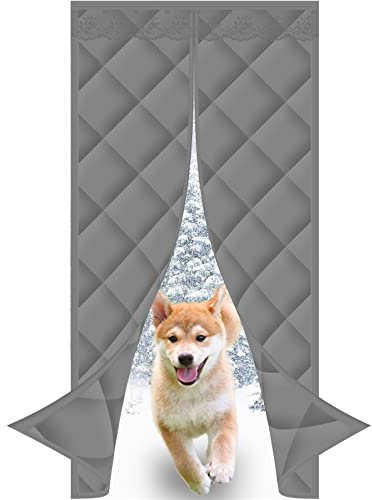 MEEYI Rideau de Porte à Isolation Phonique en Coton Oxford - Isolant Insonorisant pour Portes d'Entrée et Garages - Gris avec Fleur de Porte 140x210cm