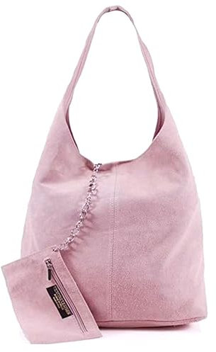 Modarno Umhängetasche Damen Wildleder Clutch Umhängetasche Shopper Damen Echt Leder, Rosa