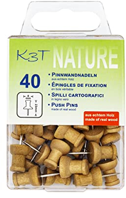 K3T Pinnwandnadeln 40er Packung, aus echtem Holz, Farbe Dunkelbraun, Art.-Nr. 48364