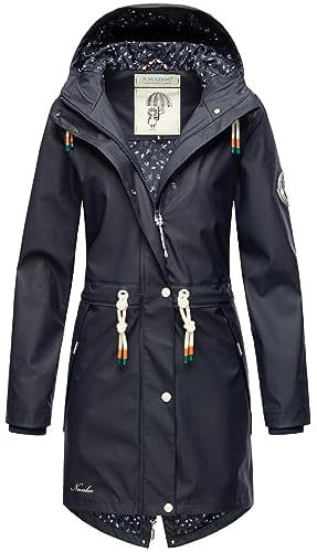 Navahoo Damen Übergangsjacke Regenmantel wasserdicht lang mit Kapuze Tropical Stormoo Navy Gr. L