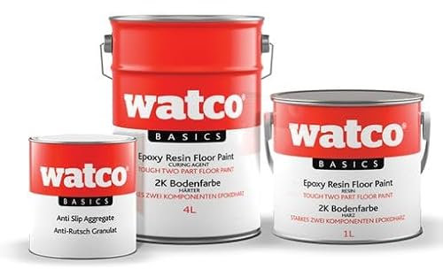 Watco Basics Anti-Slip Epoxy Resin Floor Paint - Covers approx. 6m² per litre - Ideal for Industrial environments and garages - Mix in aggregate for a durable, non-slip finish (2.5L, Mid Grey)