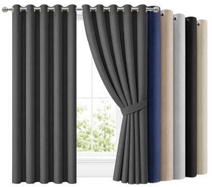 Hafaa Blackout Curtains for Bedroom, Dark Grey Curtains 46x 54 1 Pair