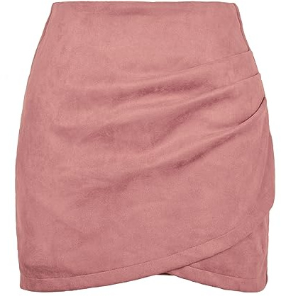 MAOAEAD Damen A-Linie Minirock Sexy Hohe Taille Pack Hüftrock Wildleder Einfarbig Plissee Kreuz Reißverschluss Kurzes Kleid