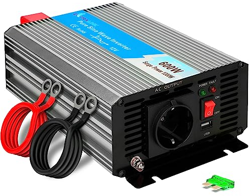 EXTRALINK Wechselrichter 12V auf 230V Reiner Sinus 300W 600W Spitze – Spannungswandler mit USB, Lüfter & 4-Fach Schutz – für Auto, Wohnmobil, Boot, Camping, empfindliche Geräte, Solar