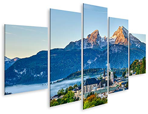 islandburner Bild auf Leinwand Berg Watzmann Stadt Berchtesgaden Berg Watzmann Stadt Berchtesgaden Bayerische Alpen 5 Teile Wandbild Poster Kunstdruck Bilder 170x80cm