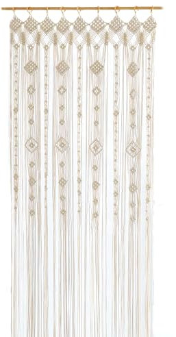 Osunnus Boho Macrame Window Curtain Room Divider Doorway Curtain 79 x 35 Inches Large Long Macrame Wall Hanging for Living Room Bedroom Bohemian Home Decor Wedding Backdrop, Gypsophila - 1 Panel L