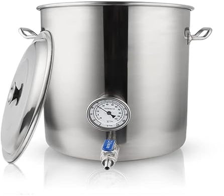 AIZYR 5 Tamaño Brewing Kettle Stockpot Cocina Cubo de ebullición con termómetro Grifo Barril de Cerveza sacarificado para Cerveza Brew Jarabe de Arce Olla de Acero Inoxidable,30x30cm