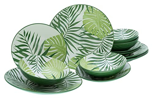 CreaTable, 25860, Serie TROPICANA, 12-teiliges Geschirrset, Teller Set aus Steinzeug, spülmaschinen- und mikrowellengeeignet, Qualitätsproduktion