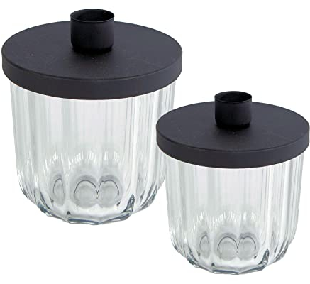 Spetebo Metall Kerzenhalter mit Deko Glas - 2er Set - Schwarzer Kerzenständer für Stabkerzen - Tafelkerzen Halter mit Deckel Tisch Kerzen Leuchter (2er Set)