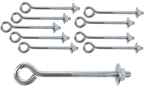 M6 x 100mm Eye Bolts with Nuts and Washers Strong Wire/Chain Link Fence Support Stainless Steel Lifting Eye Bolts with Nut Washer Ring Bolts with Metric Thread Pack of 10.