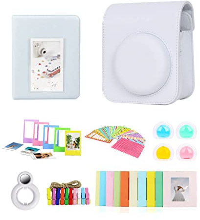 Berfea Protective Camera Case Compatible with Fujifilm Instax Mini 12 Instant Camera Accessories Kits Shoulder Bag with Book Album/Stickers/Colored Filter/Wall Decor Frame/Selfie Lens