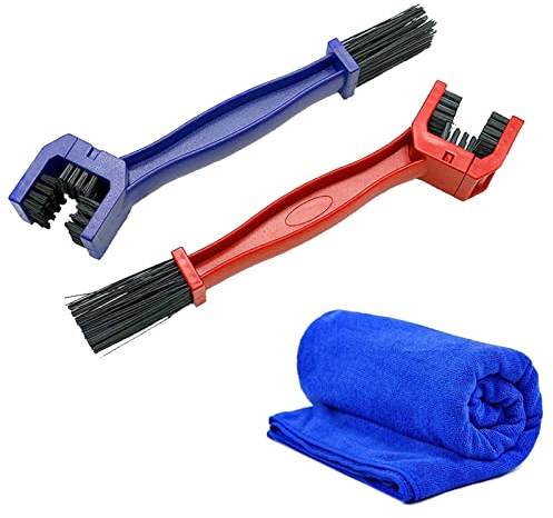 Brosse de Nettoyage pour chaîne de Moto,Brosse Chaine Moto Kit de brosses de nettoyage,Nettoyeur de Chaîne,Vélos Brosse Chaine,Brosse à Chaîne pour Vélos et Motos,Brosse de nettoyage,(Rouge, Bleu)