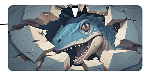 Parasol plegable con diseño de ojos de dinosaurio azules en un negro neón, con bolsa de almacenamiento, tamaño mediano