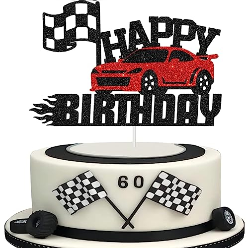 Miotlsy Glitter Car Birthday Cake Topper, Race Car Themed Party Supplies Decorations, Personalised Happy Birthday Cake Topper for Boys Birthday Baby Shower Party Supplies Decorations