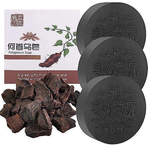 Polygonum Multiflorum Shampoo Soap, Natürliche Polygonum Haarseife, Schwarzes und Dickes He Shou Wu Shampoo Seife, Fördert Das Haarwachstum Und Verhindert Haarausfall Gegen Graue Haare (3 Stöcke)