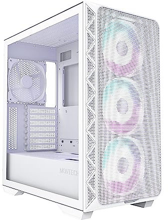 Montech AIR 903 MAX, E-ATX Mid Tower Case, High Airflow, 3X 140mm ARGB PWM & 1x 140mm PWM Fans Pre-Installed, Tempered Glass Side Panel, Mesh Front, Type-C, Support 4090 GPUs, White