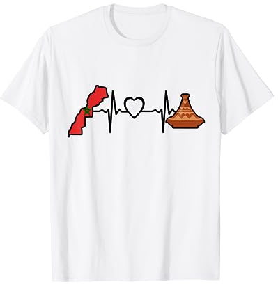 Maroc Tajine Heartbeat – Tajine Drapeau Marocain Nourriture T-Shirt
