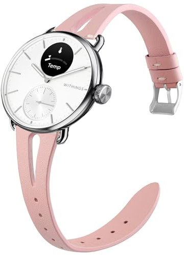 Blueshaweu Bracelet Compatible avec Wit-hings Smartwatch,Cuir Véritable Bande Compatible avec Wit-hings Scanwatch 18mm/20mm Smartwatch (20mm, Rose)
