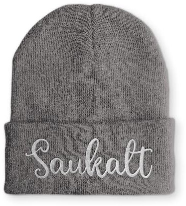 tshirtladen Strickmütze Saukalt Mütze Wintermütze lustige Beanie mit Stick, Farbe: Grau