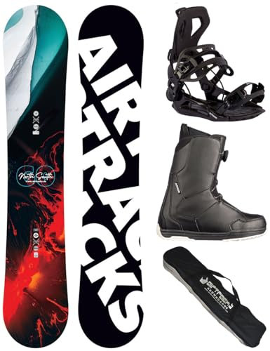 Airtracks Herren Snowboard Set Freestyle Freeride Board North South Four Wide 150 + Snowboard Bindung Master + Boots Master ATOP 42 + Sb Bag