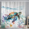 ASDCXZ Rideau de Douche Maritime 180x200 cm, Aquarelle Bleu Animaux Marins Tortue étoile de mer Nautique coloré Lavables Textile Rideau de Bain imperméable pour Baignoire