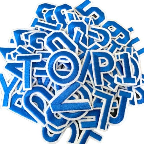 WILDREEDS 72 Pcs Letters and Numbers Patch, Alphabet A-Z Number 0-9 Embroidered Patches with Ironed Adhesive, DIY Iron Patches for Shirts Jackets Hats Jeans Shoes Bags (Blue)