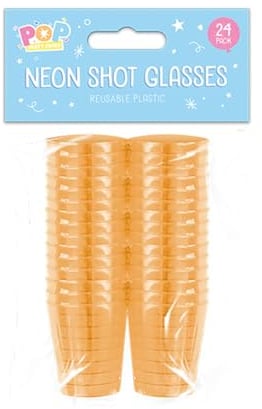 Gem Imports Orange Neon Reusable Plastic Shot Glasses - Pack of 24, PAR6154GIMPORG