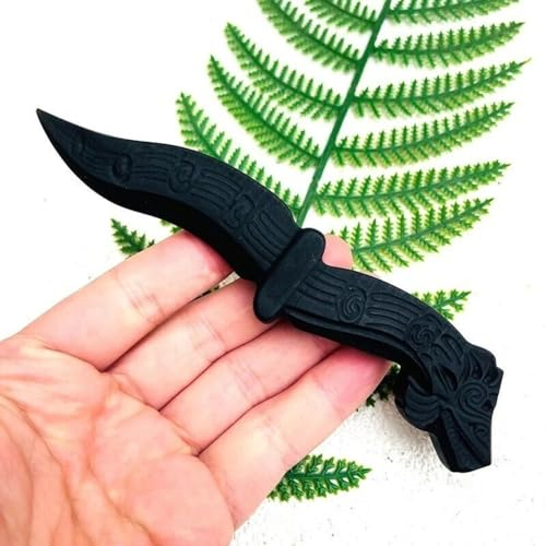 AtkitS Cristal Obsidiana Natural Daga Cristal Tallado a Mano Cuchillo Artesanal Regalo for Hombres Espada Bruja Suministros Cristal (Color : Obsidian Dagger-03)