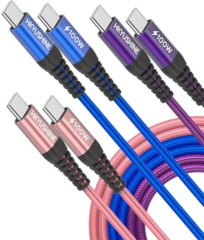 HKYUSHINE USB C to USB C Charger Cable, 3Pack 2M 100W 5A Type C Charger Cable Fast Charging for iPhone 16 15 Pro Max MacBook Pro iPad Air, Samsung S24 S23 S22 S21, Pixel 7 6, Switch, PS5, LG etc.