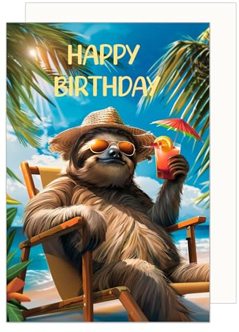 Edition Seidel Premium Geburtstagskarte mit Umschlag. Glückwunschkarte Tier Karte Billet Geburtstag Happy Birthday Mann Frau Faultier Strand Drink Urlaub Sonne lustig Humor (G3560 SW024)