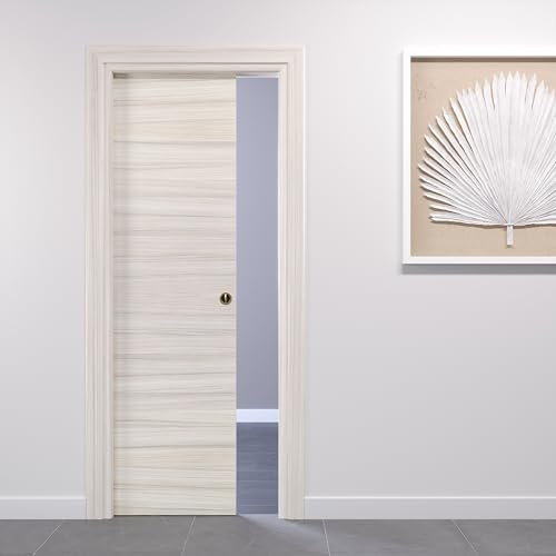 PORTE ITALIANE Innentür, Schiebetür, versenkbare Tür, moderne Innentüren, hohe Dichte, Holzrahmen, wasserdicht, verschiedene Größen, 70 x 210 cm, Schloss brüniert, Rosenholz, Weiß