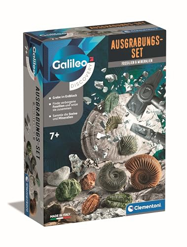 Galileo Discovery Ausgrabungs-Set Fossilien & Mineralien - Kinder Froscher Set - Ausgraben von Fossilien für kleine Kinder ab 7 Jahren von Clementoni 59381