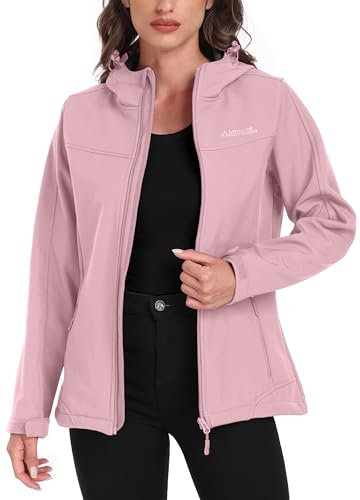 ATLASLAVA Softshelljacke Damen mit Kapuze Regenjacke Fleecejacke Wanderjacke Gefüttert Jacken Outdoor Wandern Hellrosa M