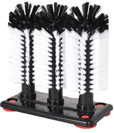 Water Bottle Cleaning Brush, Glass Washer with Suction Base 3 Head Bristle Brush,Removable Bottle Cleaner Brush for Long Leg Cup, Red Wine Glass, Kitchen Bar Beer Cup,Kitchen and Bar Accessories