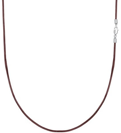 VANSZA Lederkette Echtes Leder Halskette Edelstahl Verschluss 1.5/2/3mm breit Damen Herren Kette für Anhänger charm 45-55cm wählbar DIY Lederschnur (45cm, Dunkelbraun-1.5mm)