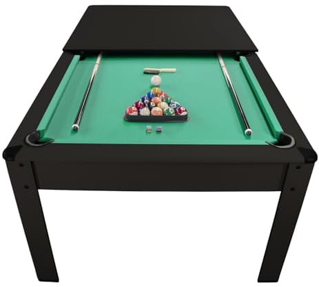 Billard Américain Harmony 5Ft - 183 x 102 cm avec Accessoires et Plateau dînatoire - Couleur Ebène (Noir) et Tapis Vert