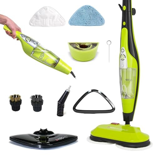 H2O Limpiador a vapor doble HD, limpiador de vapor 8 en 1 para suelos de cocina, suelos de madera, limpiador de lechada, limpiador de muebles y alfombras, 2 almohadillas