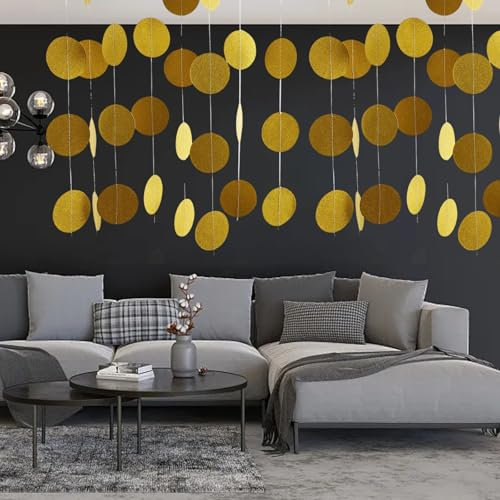 4 Stück 4m Runde Hanging Banner, Gold Girlande,Glitzer Banner, Party Deko, Polka Dots Streamer for Birthday, Bachelorette, Engagement, Anniversary, Wedding, Bridal Shower, Holiday, Indoor Outdoor De