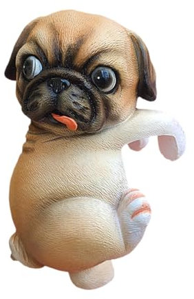 MagiDeal Gartenstatue mit Hund, dekorative Figur, Blumentopf, Mikro-Landschaftsbau-Dekor, Pflanzgefäß, hängendes Anhänger-Ornament für die Terrasse, Mops