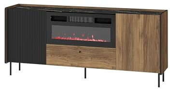 MINIO go for it - Kommode PERETO 5, mit LED Heizung Funktion, 180 cm, mit Schublade und Zwei Türen, Farbe: Walnuss Warmia/San Sebastian/Schwarz Matt