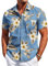 COOFANDY Mens Hawaiian Shirt Short Sleeve Casual Button Down Shirt Flower Printed Beach Tops Summer Holiday Shirt Regular Fit with Pocket Flower-Blue L
