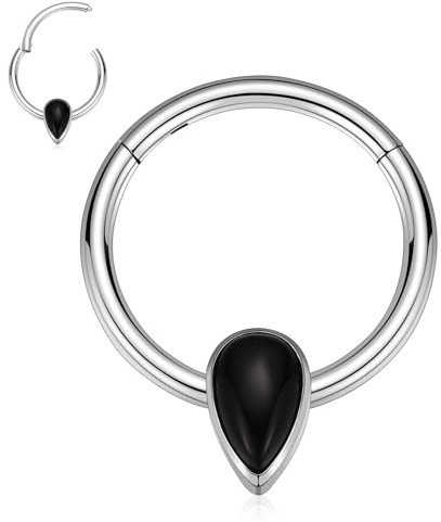 Ohrring aus Chirurgenstahl Septumschmuck 16G Septumring Silber Nasenring Scharniersegment Klickring Muschelohrring Knorpelohrring Helix Tragus Rook Piercing Schmuck 10 mm mit schwarzem Achat