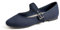 Feversole Women's Soft Breathable Mary Jane Memory Foam Cushioned Comfort Round Toe Metal Buckle Flats Walking Shoes Navy Canvas Size UK 6